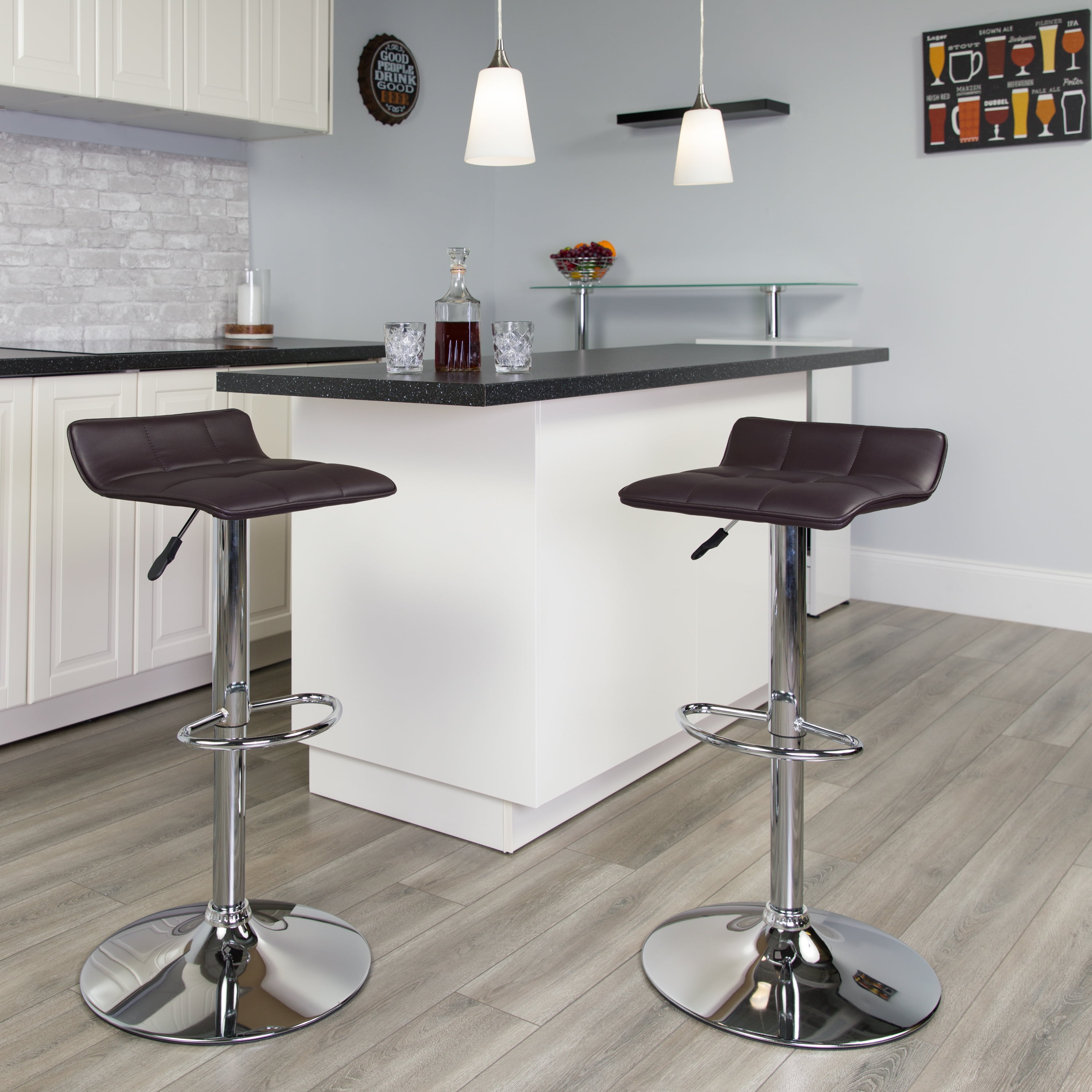 Contemporary White Vinyl Adjustable Height Bar Stool with Chrome Base 