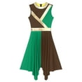 thumbnail image 5 of TTAO Praise Dance Lyrical Dress for Womens Sleeveless Metallic Color Block Ballet Asymmetrical Hem Brown&Green L, 5 of 7
