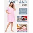 thumbnail image 3 of Casual Nights Women's Snap Front House Dress, Lightweight Short Sleeve Cotton-Poly Knit Duster Robe with Pockets, Mid-Calf, Pink Stripe Small, 3 of 6