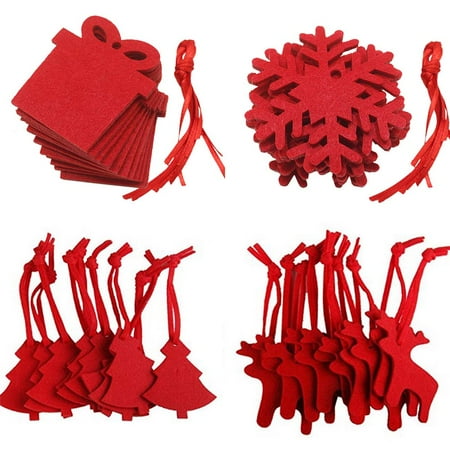 

40pcs Felt Christmas Pendant Nonwovens Decor Pendant Creative Decor for Home Store Office (Red Gift Package Elk Snowflake Christmas Tree Each Pattern has 10pcs)