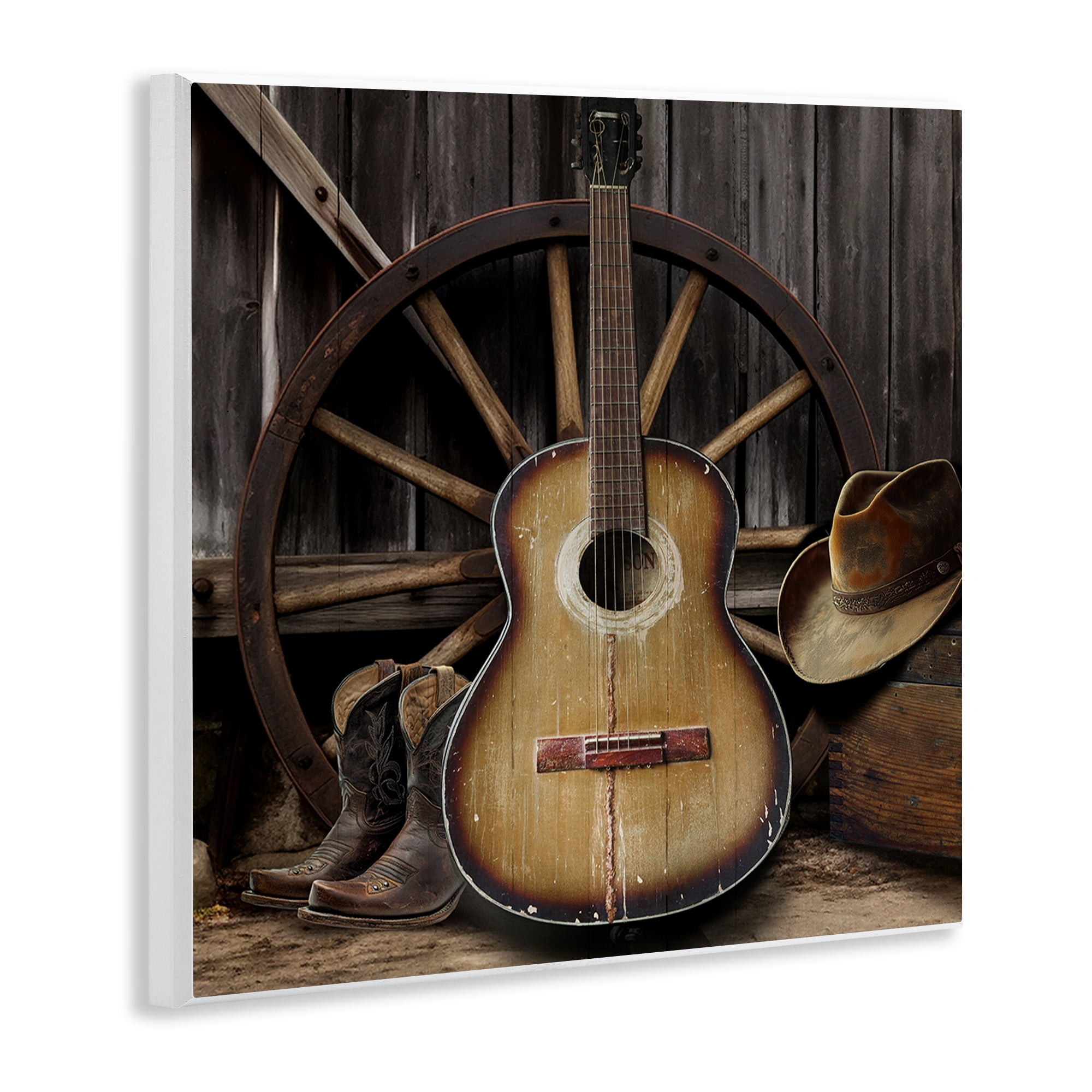Stupell Industries Rustic Western Guitar with Hat Wall Plaque Art, design by CAD Designs