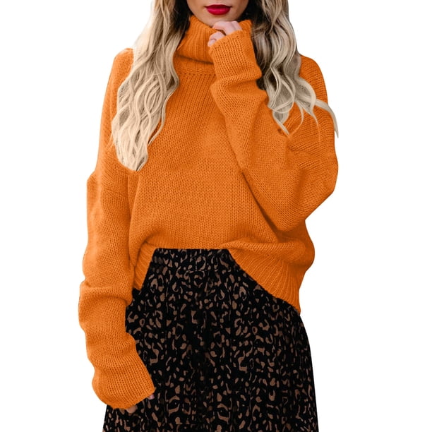 Gibobby Suéter para mujer, Suéter Ligero y Liso de Cuello Alto Camiseta para Mujer(Amarillo,XG)