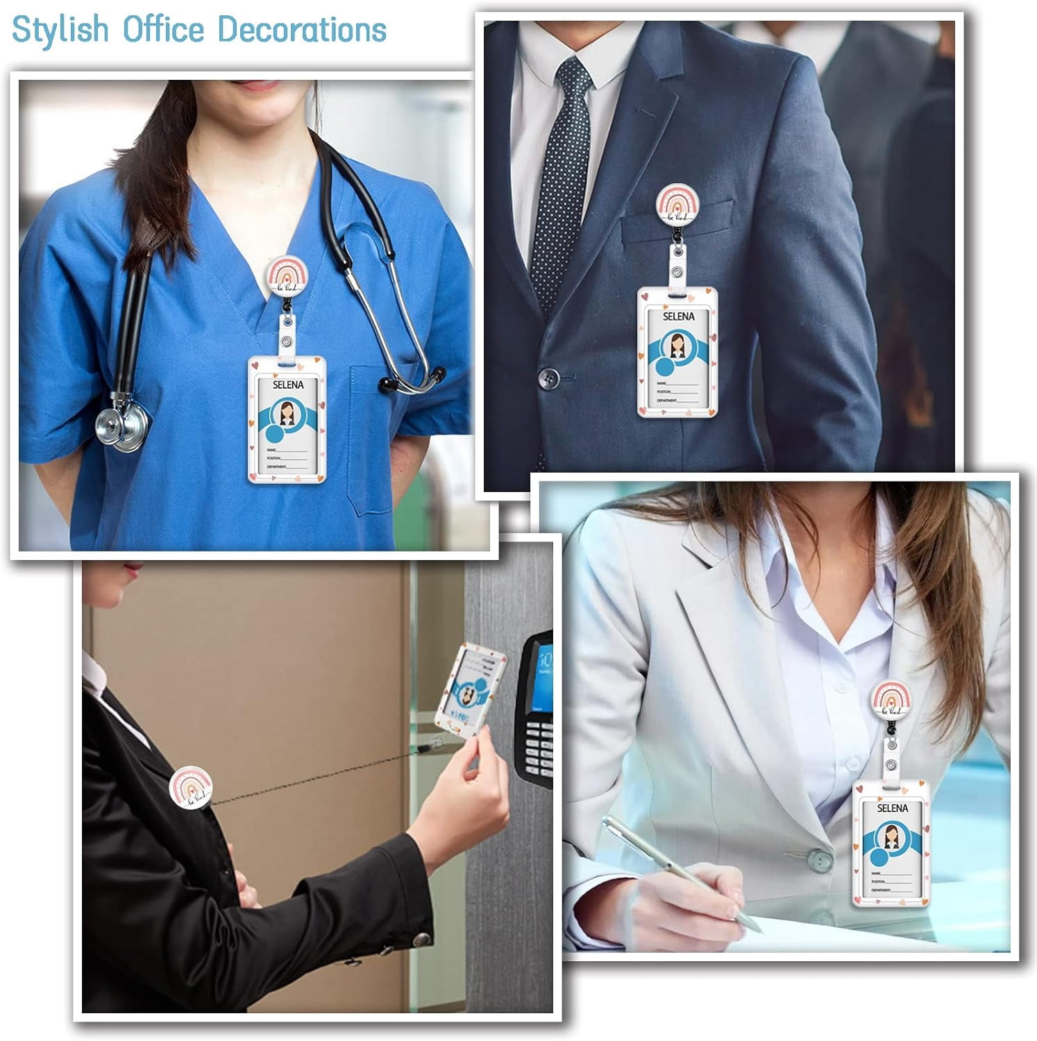 MM ID Badge Holder with Breakaway Lanyard, Lanyards for ID Badges Name Tags ID Card Holder, Cute Badge Reel Badge Clip Retractable, Teacher Nurse Student School Office Gifts, Positivity Design