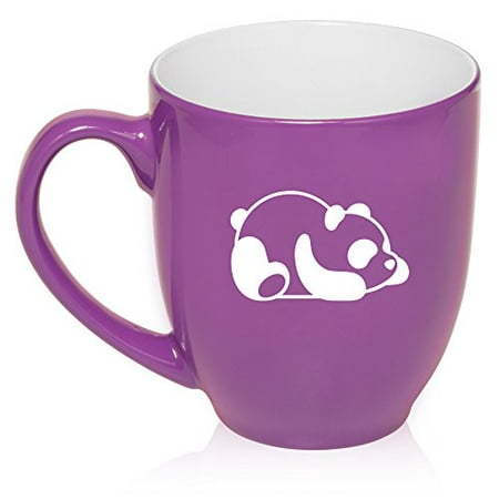 16 oz Large Bistro Mug Ceramic Coffee Tea Glass Cup Lazy Panda (Purple)