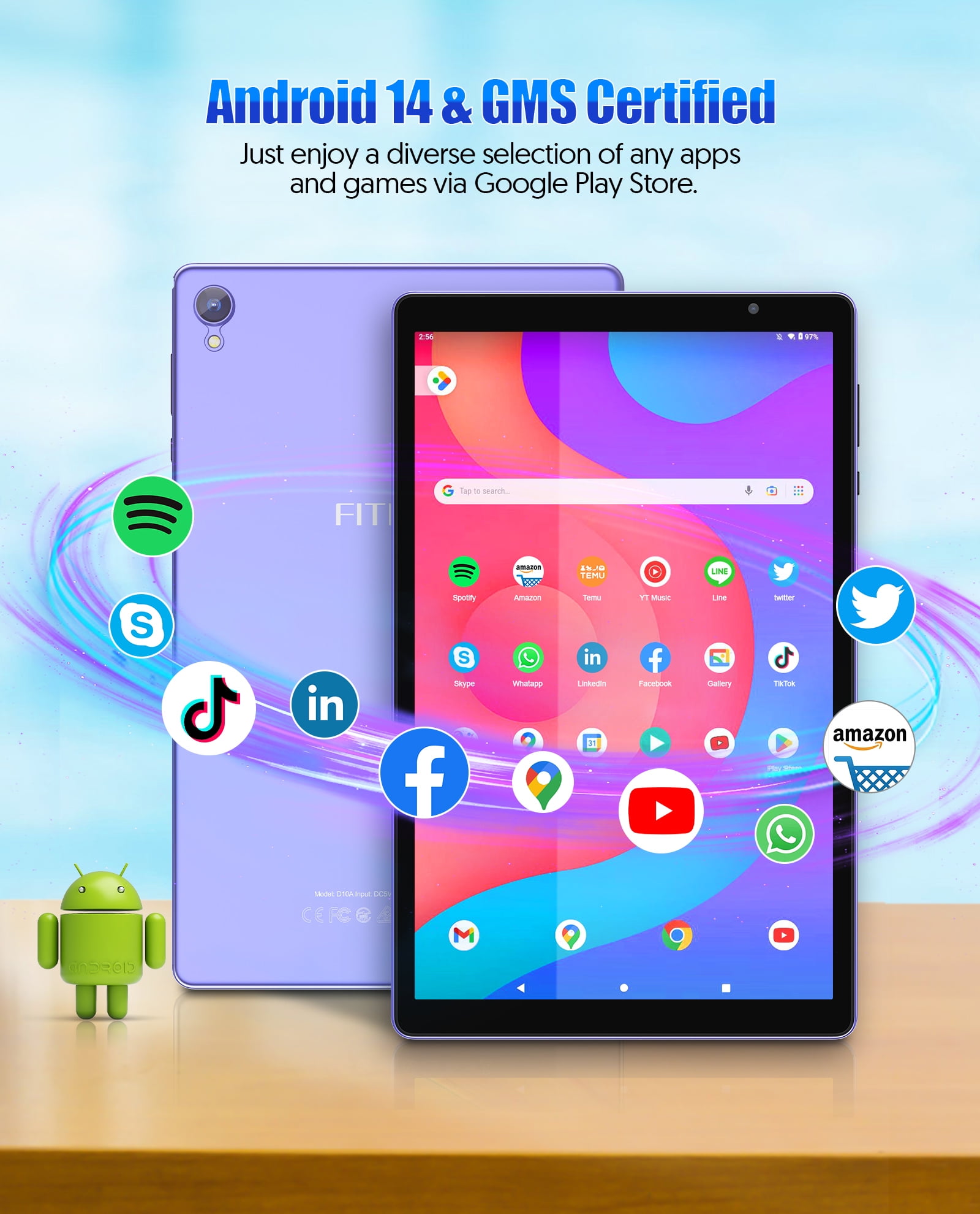 Tablets 10.1 inch Android 14 Tablet Newest, 32GB ROM 1TB Expand, Quad-Core Processor Tablet, 6000mAh Battery, Dual Camera, Wifi, 1280x 800 IPS Tablet PC (Purple)