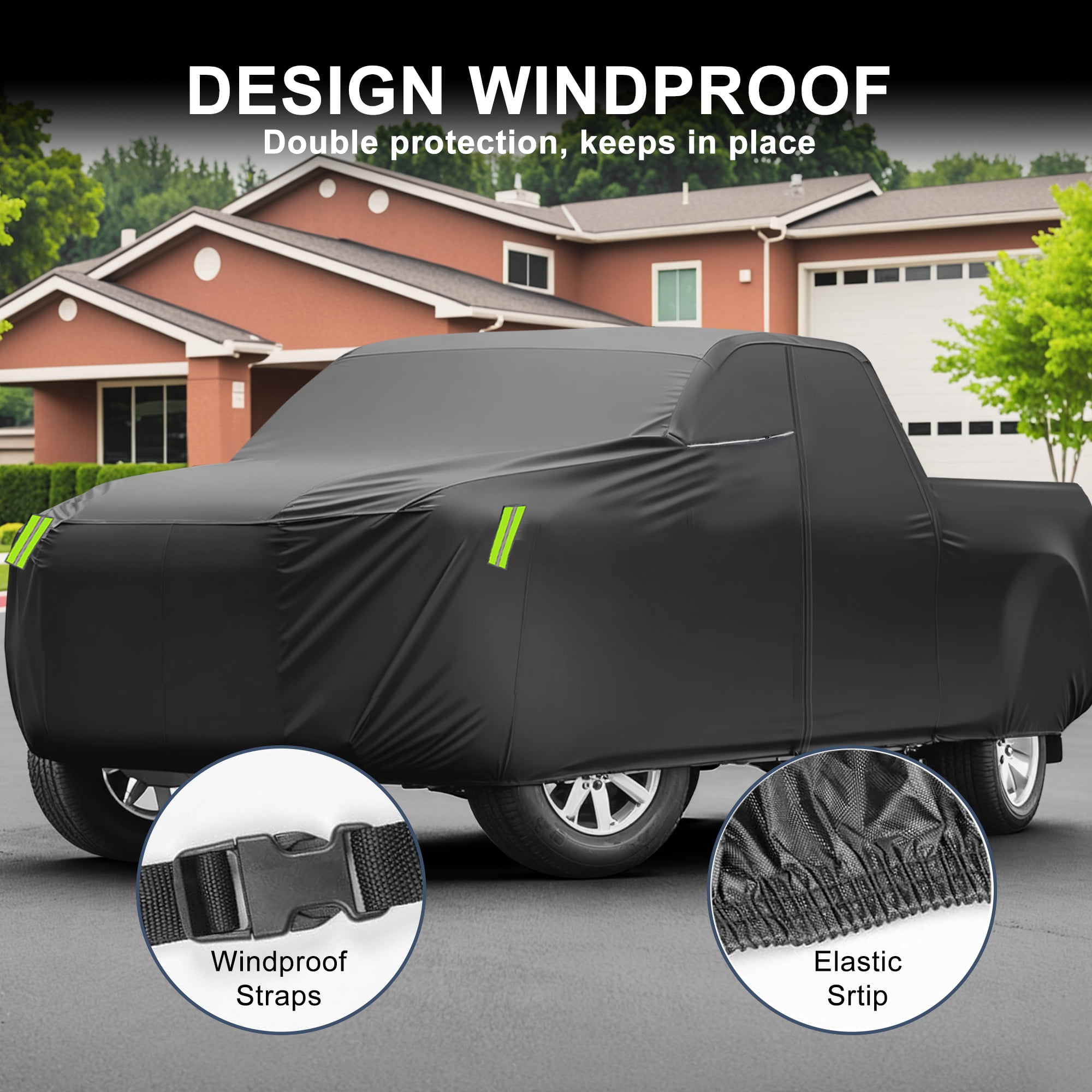Unique Bargains 1Pc Car Cover 210D-PU Universal Black 266.14"×67.72"×73.62"