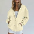 thumbnail image 3 of Women's Autumn Winter Button Up Cardigan, Solid Color Drawstring Hooded Pocket Sweatshirt, Soft Comfortable Long Sleeve Pullover for Casual Daily Wear, Entertainment and Seasonal Fashion Light Yellow, 3 of 7