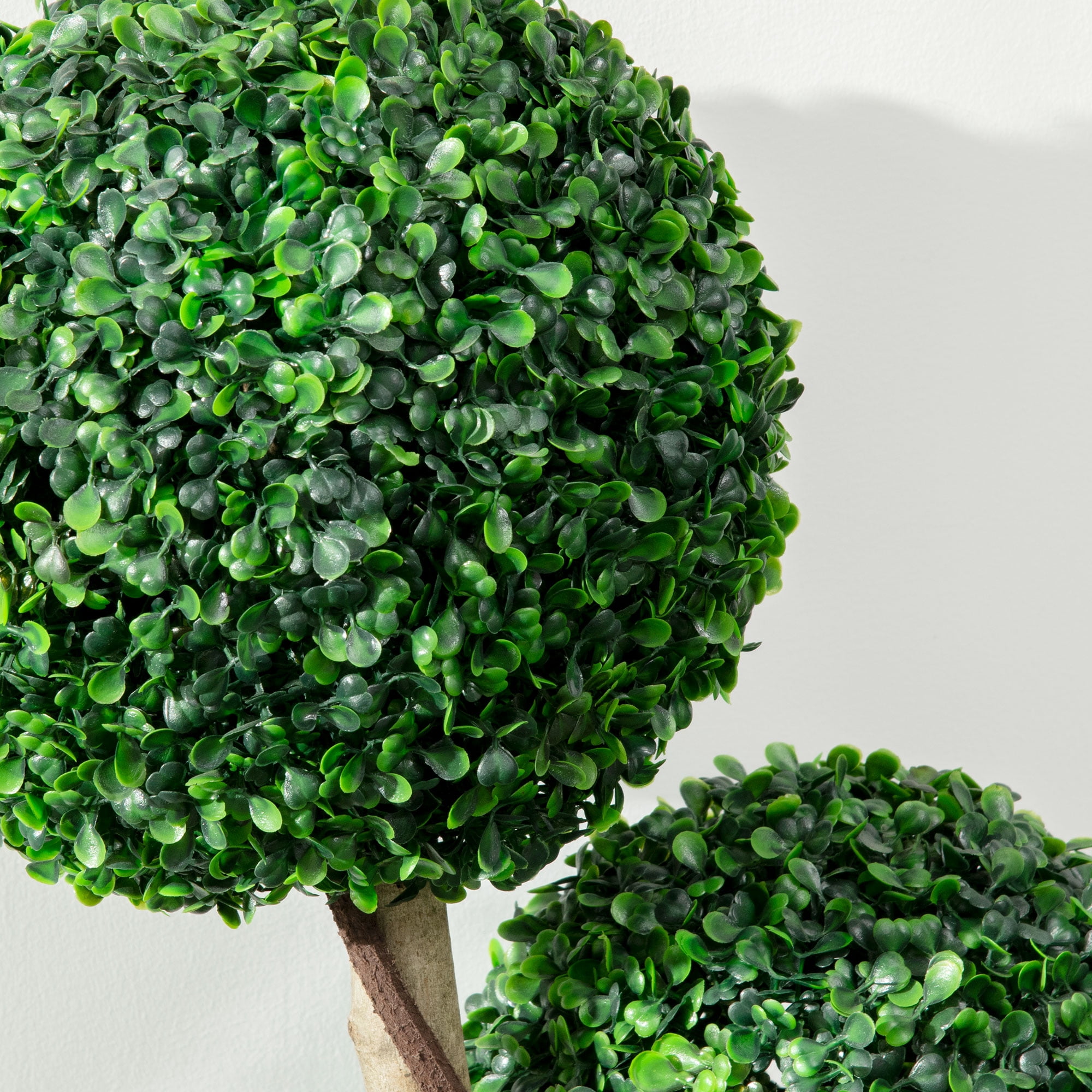 HOMCOM 35.5" Artificial Plant for Home Decor Indoor & Outdoor Fake Plant Artificial Tree in Pot, Ball Boxwood Topiary Tree, Dark Green