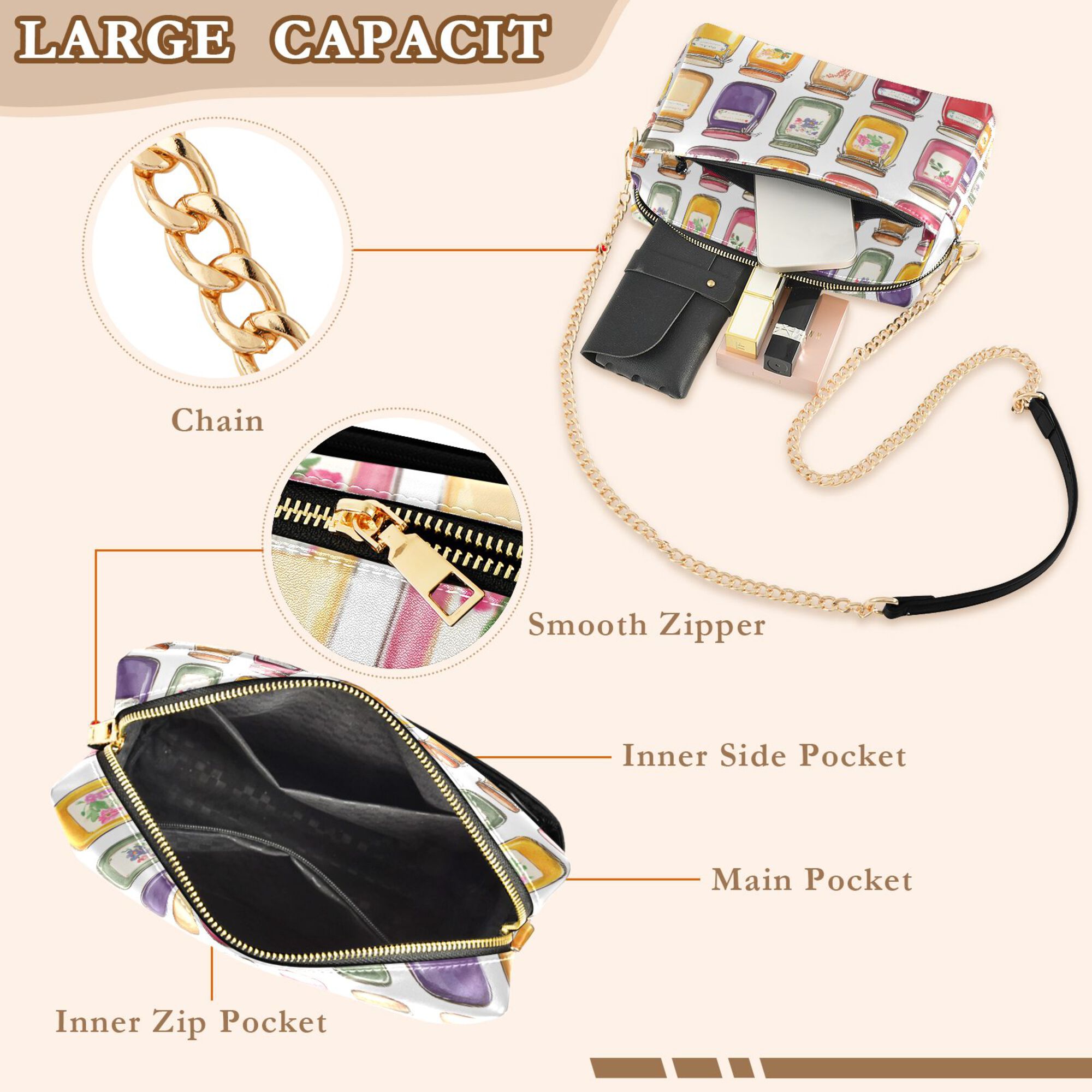 FORMRS Women Crossbody Purse with Chain Strap Vegan Leather Shoulder Handbag, Colorful Jam Jars