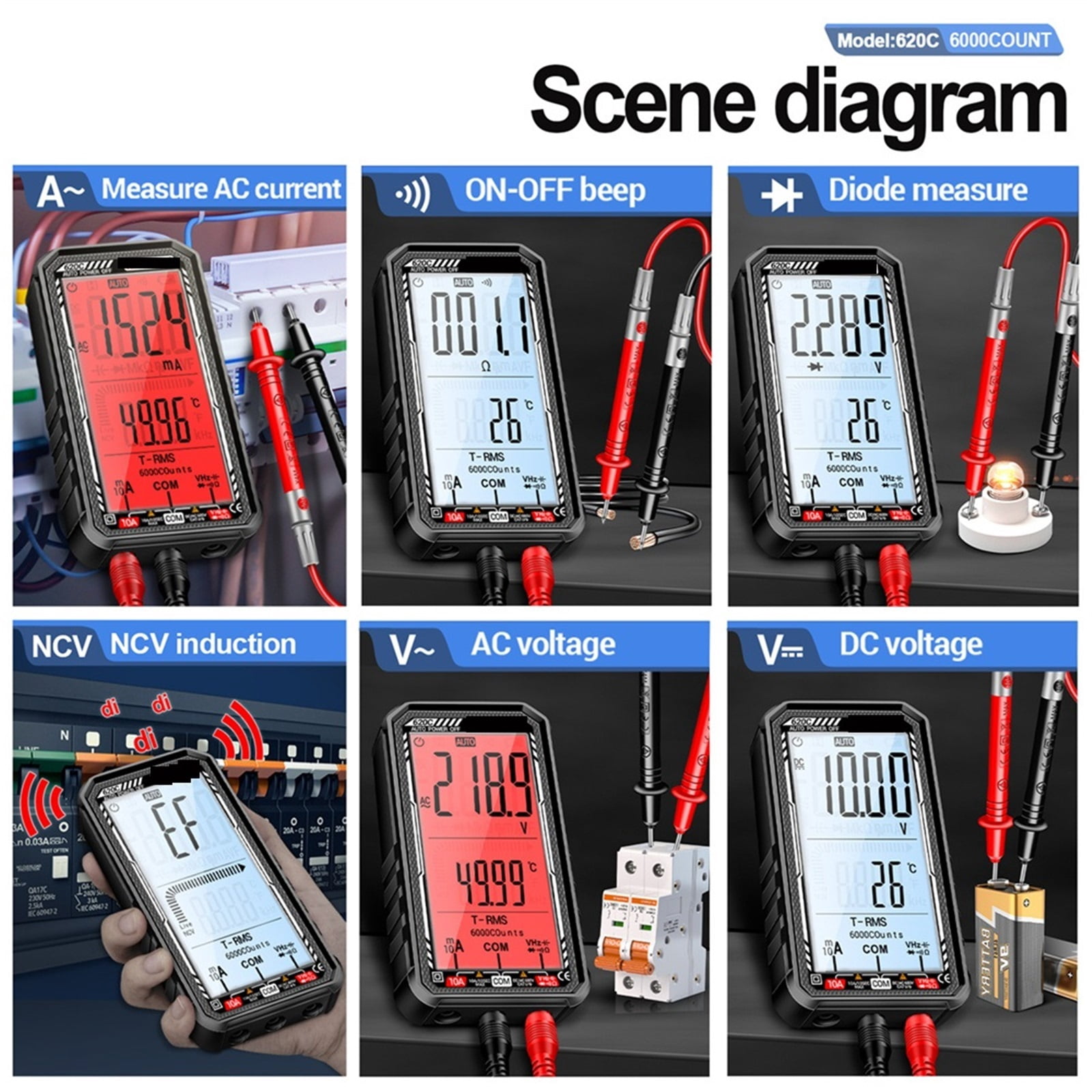 Smart Digital 6000 Counts Multimeter Professional Rechargable Intelligence AC/DC Voltage Meter NCV Induction Tools ,Battery Test