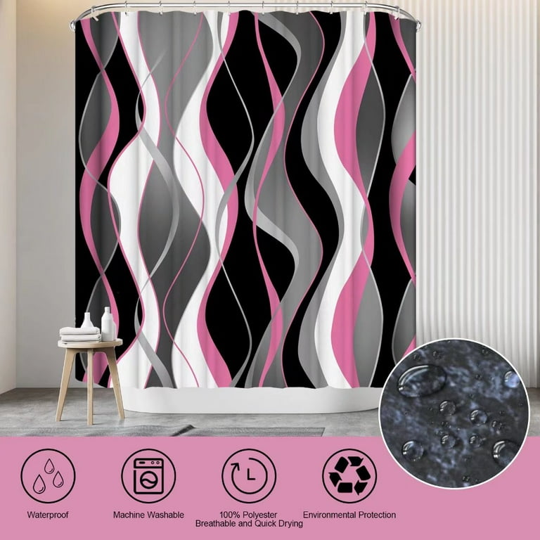  MULTIC High Fashion Shower Curtain, Pink & Black