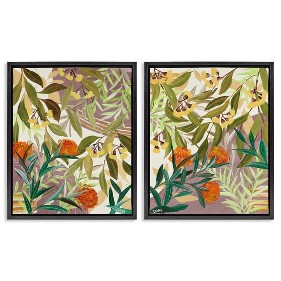 Stupell Industries Traditional Walk With Me Botanicals Black 2pc Floating Frame Art Set, 17 x 21 each, by Dani Heyward