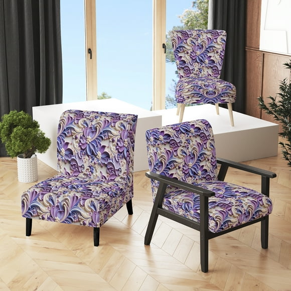 Designart "Paisleys In Lavender Purple I" Purple Paisley Upholstered Accent Chair - Glam Arm Chair For Bedroom