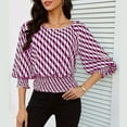 thumbnail image 2 of 3/4 Length Sleeve Womens Tops Work Blouses Dressy Casual Elastic Waist Babydoll Blouses with Smocked Cuffs, 2 of 9