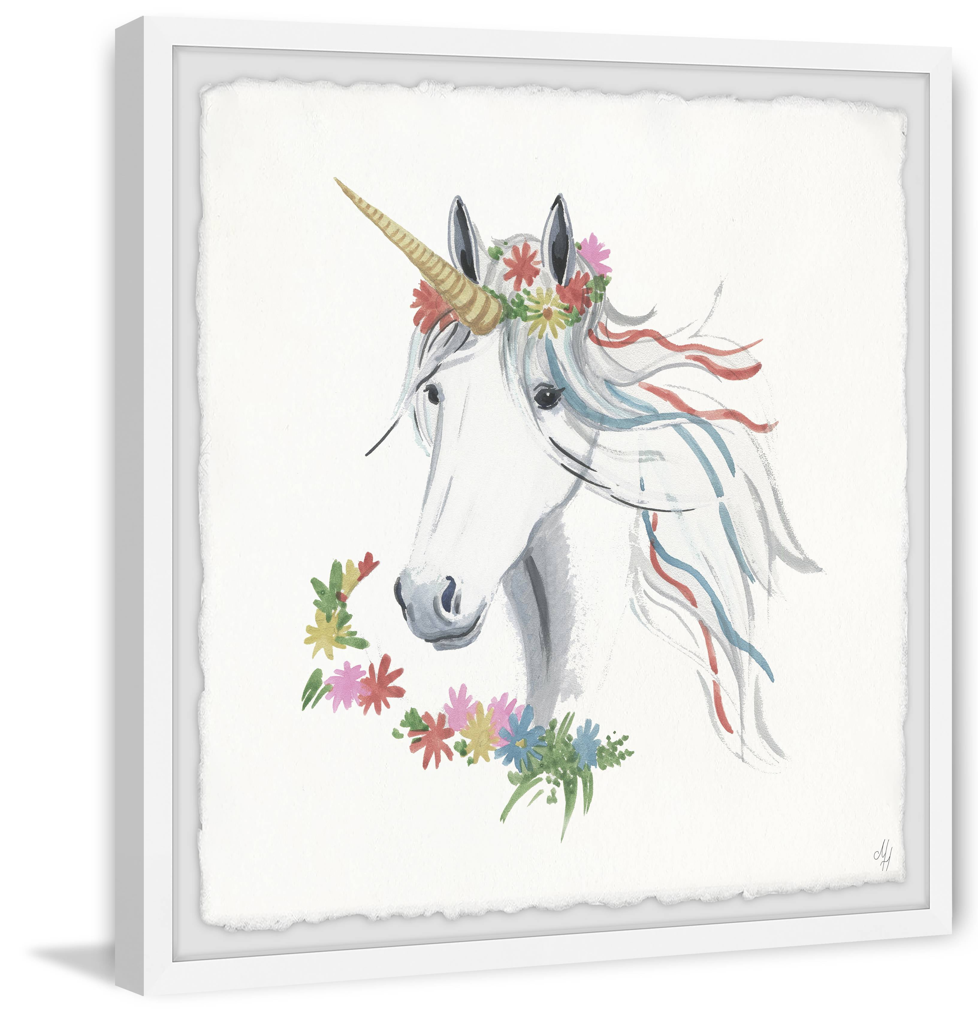 Marmont Hill Rainbow Unicorn V Framed Wall Art, 32.00" x 1.50"