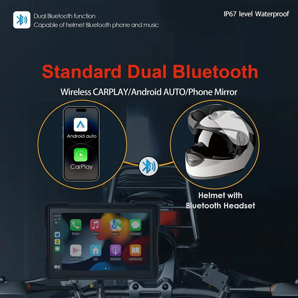 5 Inch Portable Motorcycle GPS Navigation Wireless Apple Carplay Android Auto Waterproof Display Moto IPS Screen IPX7