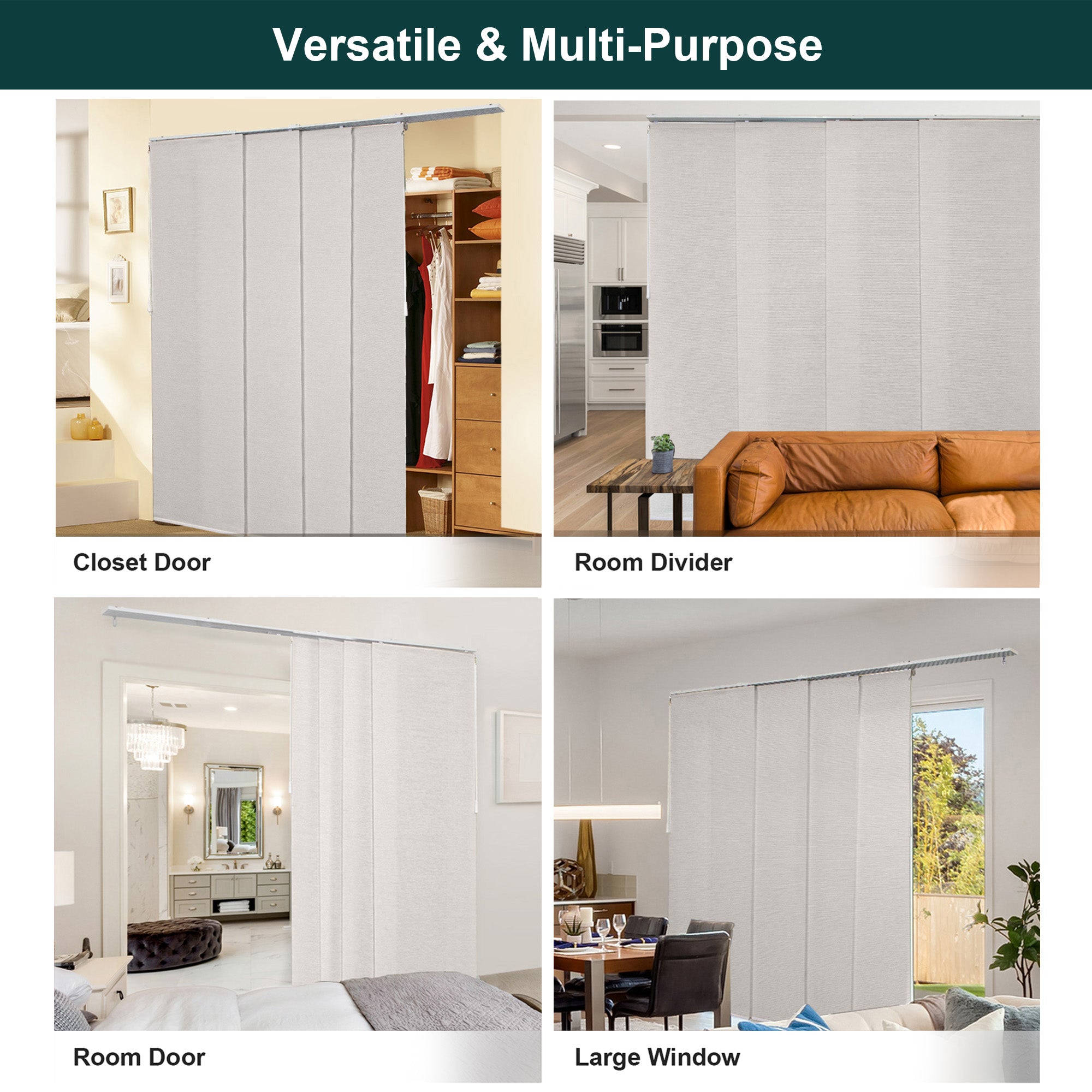 Chicology Adjustable Sliding Panel Blinds. Slate, 46"-86"W X 0"-96"H