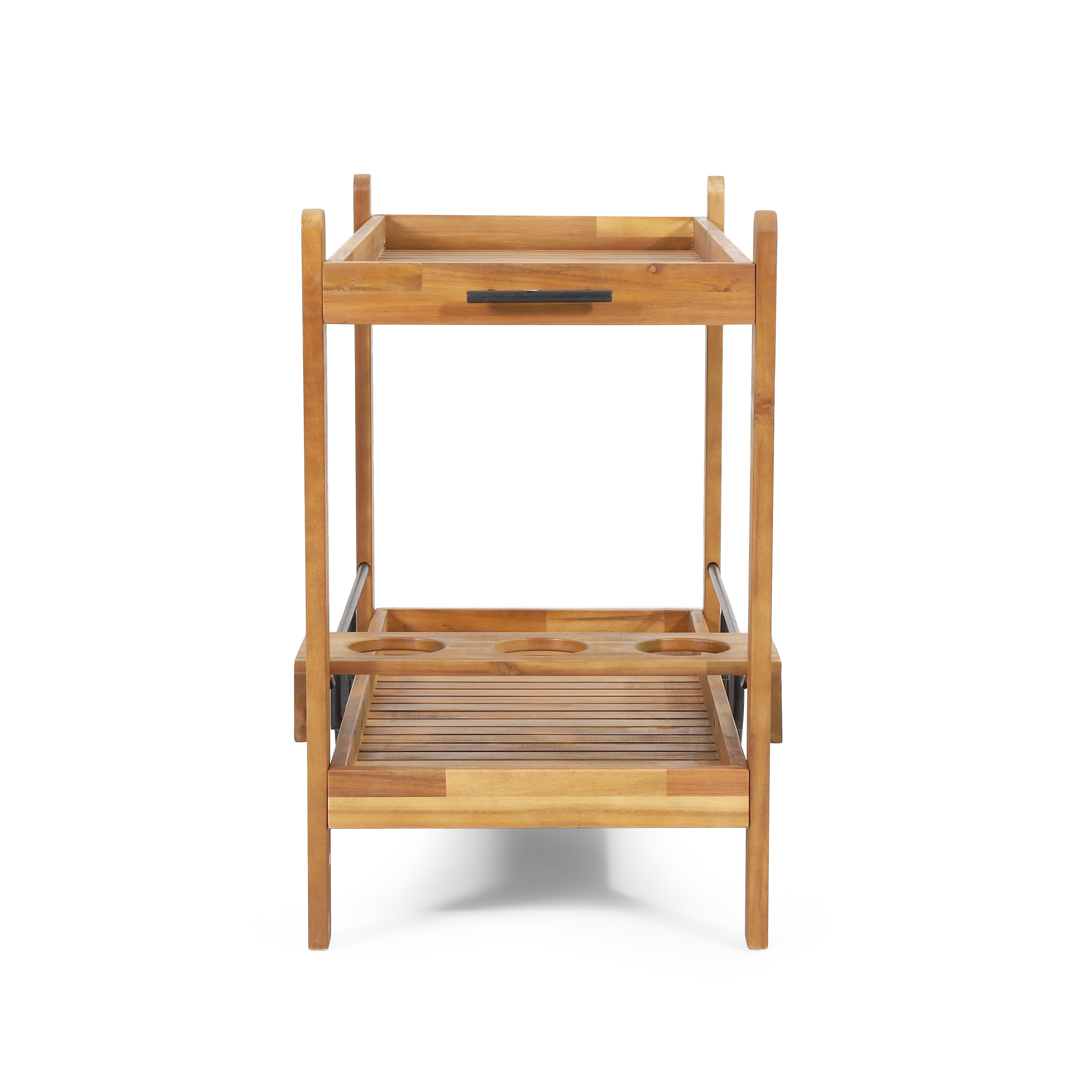 Noble House Teak and Black Acacia, Wood and Iron Outdoor Kitchen Serving & Storage Cart