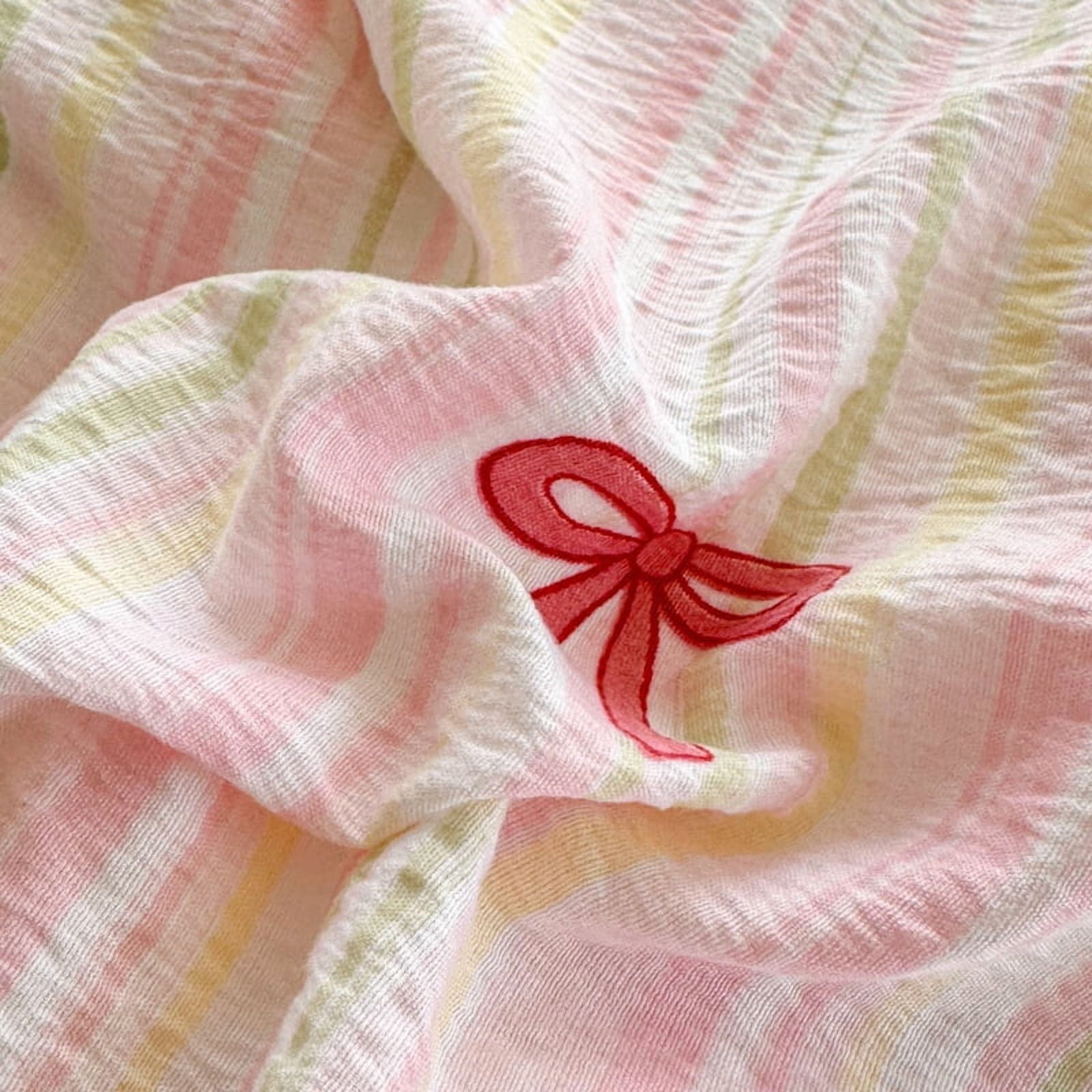 JOLUSERE 2-Piece Colourful Striped Girls Duvet Cover Twin Set, Reversible Pink Bows Soft Bedding Sets for Kids