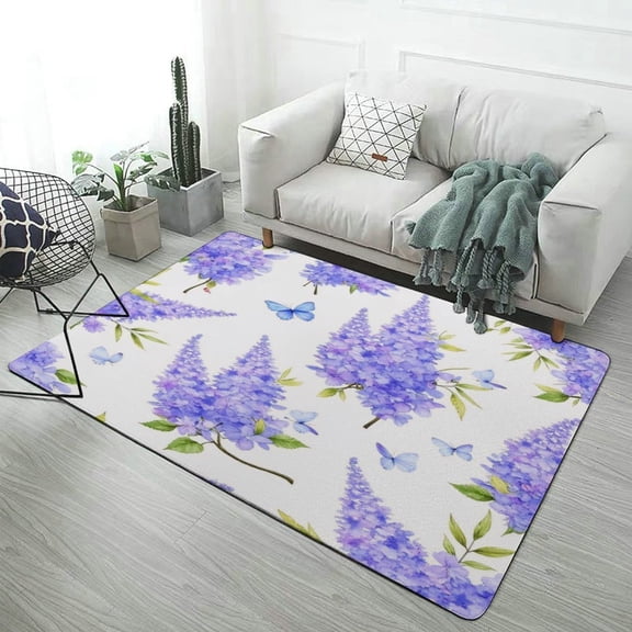 Purple Floral Butterfly Pattern Carpet Rug for Home Living Room Bedroom Sofa Doormat Decor Area Rug Non-slip Mat