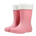 thumbnail image 6 of KEGIRLOM Women's Removable Lined Waterproof Comfortable Height-Increasing Heeled Mid-Calf Rain Boots Shoes For Fall And Winter. Pink Size 4.5, 6 of 7