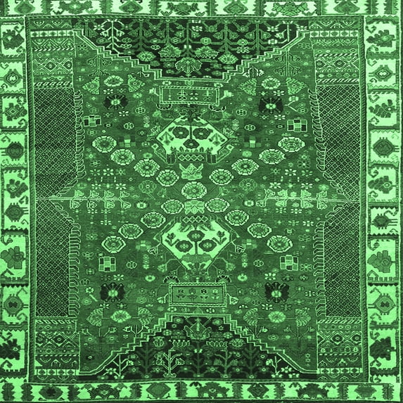 Ahgly Company Machine Washable Indoor Square Persian Emerald Green Traditional Area Rugs, 3' Square
