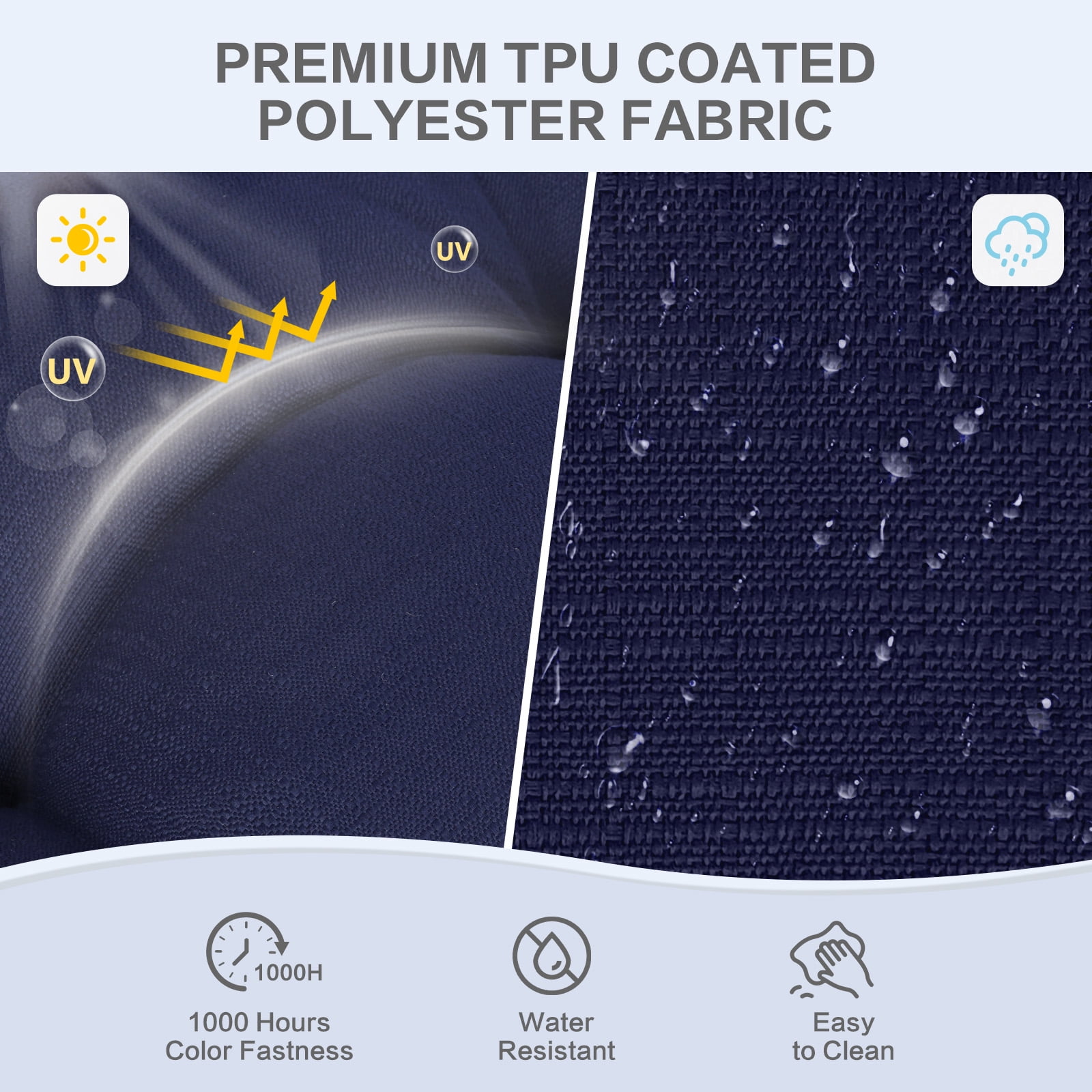 Aoodor 19x19x5 Inch Tufted Outdoor Chair Cushions, Water and Fade Resistant Polyester Dining Chair Pads with Ties for Patio Furniture, Set of 2, Dark Blue