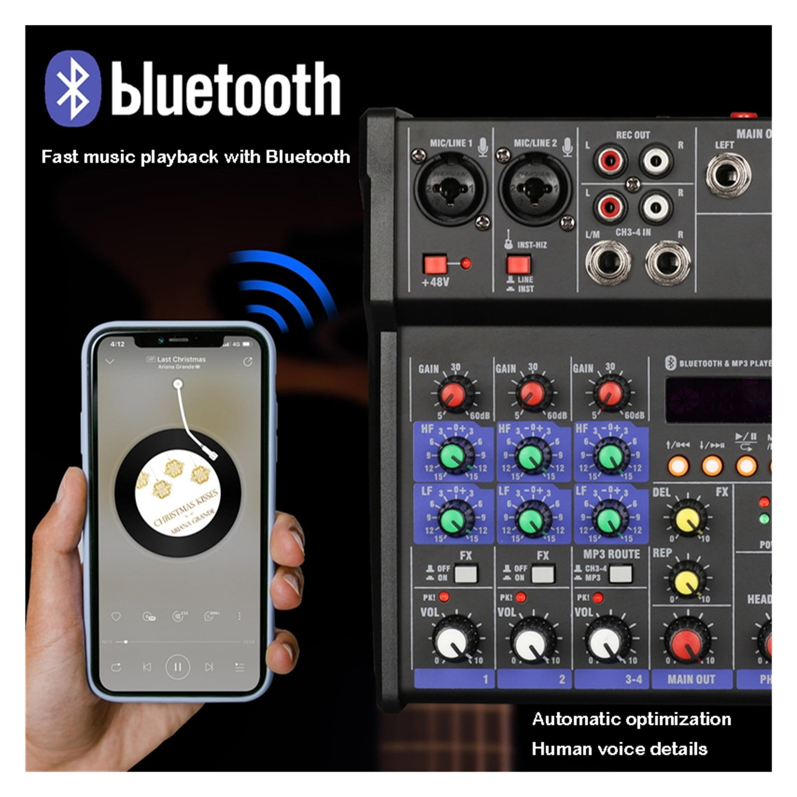 Audio DJ Mixer 4 Channels Console Wireless Microphone Sound Recording Table Professional Audio Mixing Console ,Easy to Operate