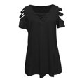 thumbnail image 3 of Pxiakgy T-Shirts pour Femmes Col en V Fermeture Éclair Manches Courtes Blouse Décontractée Noire + TG, 3 of 5