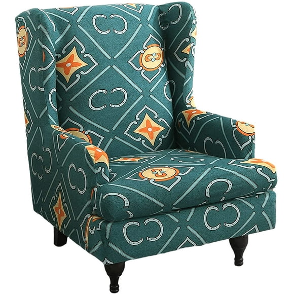Printed Wing Chair Slipcovers 2 Piece Stretch Wingback Chair Cover Spandex Fabric Wingback Armchair Covers with Elastic Bottom for Living Room Bedroom Wingback Chair,11