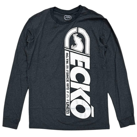 Ecko Unltd Men's T-Shirt Metallic Puff Print Charcoal Heather Long Sleeve Tee (Large, Charcoal Heather)
