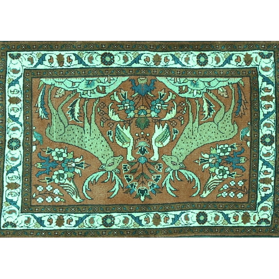 Ahgly Company Machine Washable Indoor Rectangle Animal Turquoise Blue Traditional Area Rugs, 3' x 5'