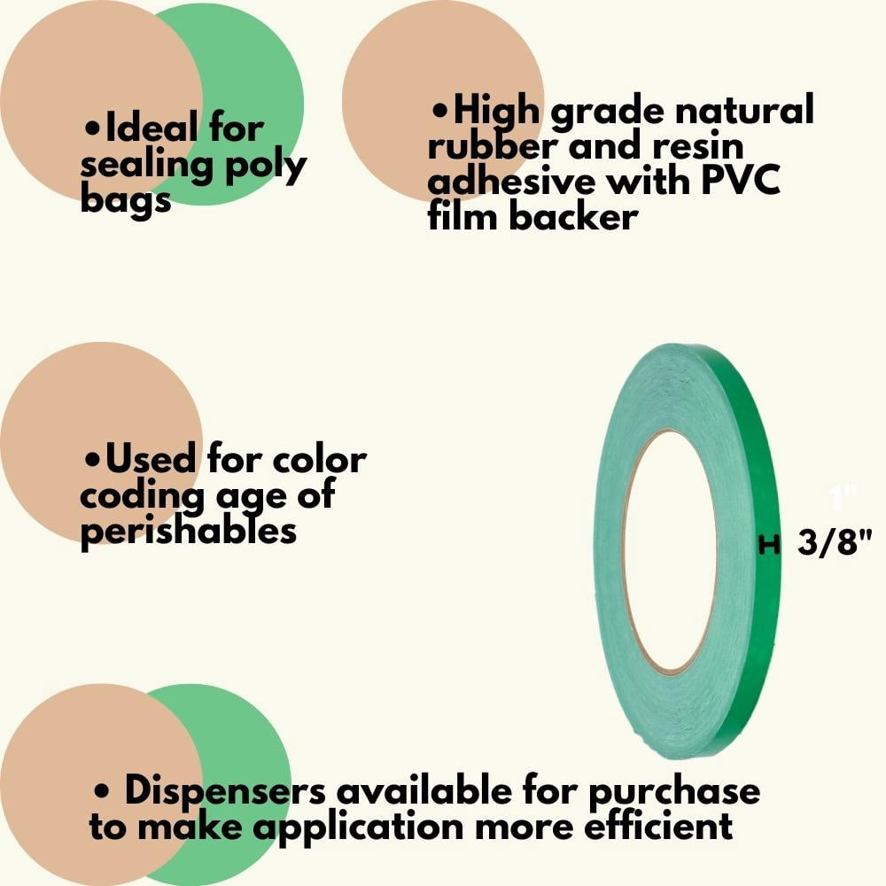 SSBM 3/8" x 180 Yards Green Poly Bag Sealing Tape 2.3 Mil Durable Packaging Tape, 96 Rolls