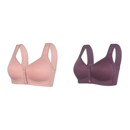 Rinsvye 2 Pcs Womens No Steel Ring Compression Sports Bras for Women Front Close Bra T Womens Bras Comfortable Push Up Back Plus Size Seamless Bras Women Unlined Bra for Large Comfort Bras for Women