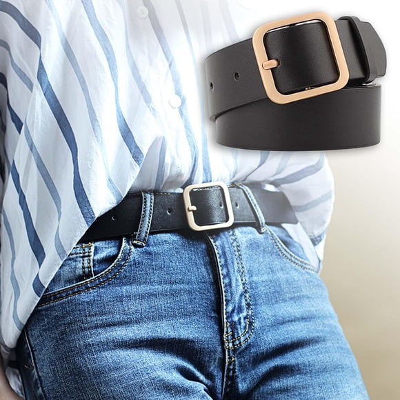 Cinturón de Mujer Yinane Retro Ajustable Con Hebilla Cuadrada Negro