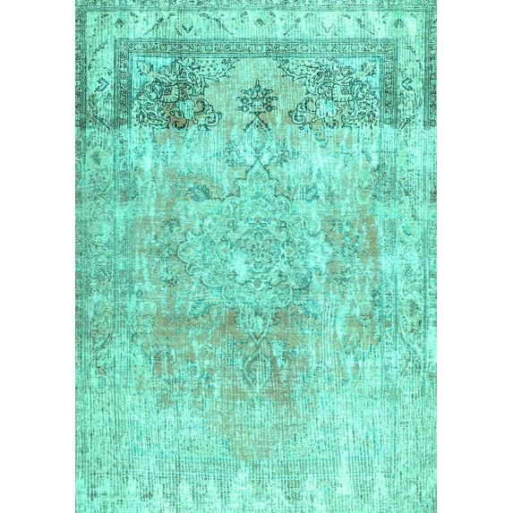 Ahgly Company Machine Washable Indoor Rectangle Abstract Turquoise Blue Contemporary Area Rugs, 7' x 9'
