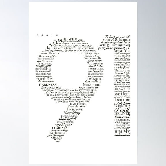 Psalm 91 White Poster Wall Art, Modern Wall Decor For Living Room Bedroom, 8x12 UNFRAMED