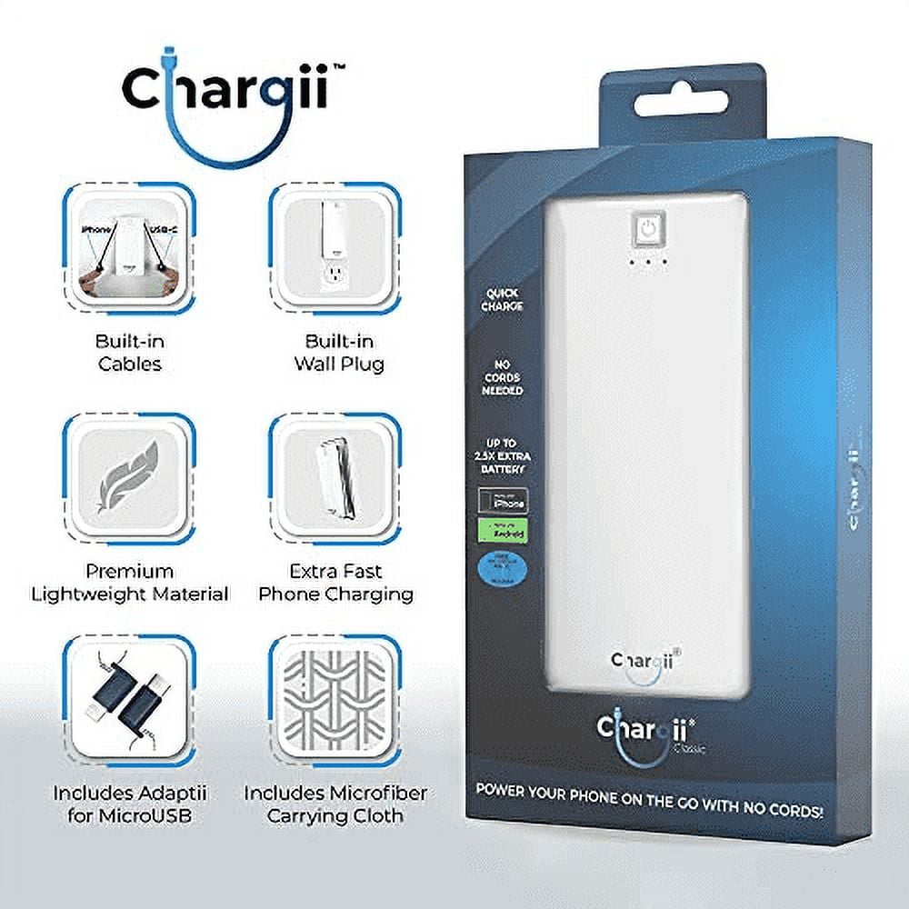 Chargii Android Power Bank -Cell Phone Battery Pack Compact with High-Performance Cells & 2 USB Output-White
