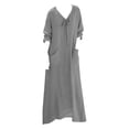 thumbnail image 5 of Women's Linen Maxi Dress, V Neck Bow Tie Detail Midi Dress with Pockets, Cotton Linen Beach Cover Up for Brunch, Travel and Summer Vacation Grey M, 5 of 5