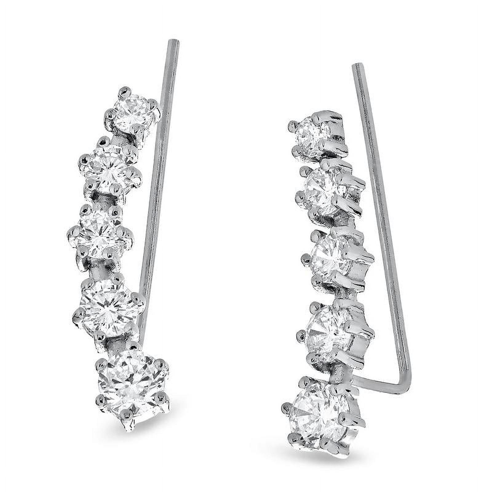 Sterling Silver Cubic Zirconia Ball Stud And Crawler Earrings Set