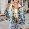 thumbnail image 3 of Jackets for Women Winter Coat Jackets Flannel Stand Collar Jacket(Underwater World Seahorse Watercolor,Size:S-4XL), 3 of 7