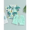 thumbnail image 2 of Miaouyo Infant Boy 0-24 Months 2-3 Years Summer Clothes Suits Beach Style Tree Print Short Sleeve Crew Neck T-Shirts and Elastic Waist Shorts 2Pcs Set, 2 of 9