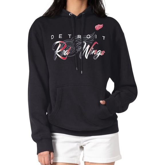 Men's G-III 4Her by Carl Banks Black Detroit Red Wings Shadow Logo Fleece Pullover Hoodie