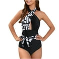thumbnail image 2 of Gaecuw One Piece Swimsuit Women Halter Swimwear Top Sleeveless Tie Closure Swimsuits Floral Print Bathing Suits Halter Neck Beach Swimwear 1 Piece Swimwear Black S, 2 of 9