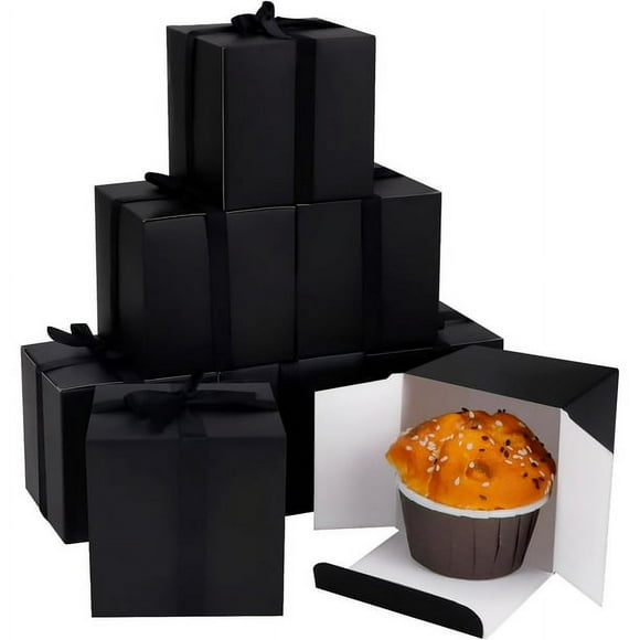 50 Pcs Mini Boîtes à Bonbons Noires, Boîtes-Cadeaux en Papier 3x3x3 Pouces avec Ruban, Boîtes Cubiques pour Cadeaux de Mariage, Boîtes-Cadeaux en Chocolat pour Fournitures de Fête d'Anniversaire de Mariage
