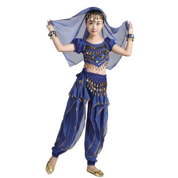 Cethrio Girls Dancewear Outfit Sets, Elastic Waist Performance Short Sleeve Party Girls' Clothing Sets Blue Size 9-11 T