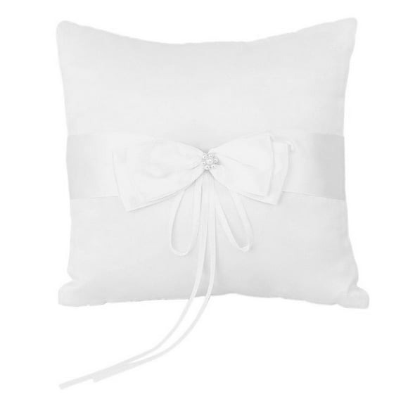 KAKOWELY Cojín de 20 x 20 cm para ceremonia de boda, con lazo doble de satén y flor de perla sintética (marfil)