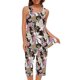 thumbnail image 4 of Conjunto de Ropa de Salón para Mujer Cuello Redondo Blusa sin Mangas Sólida Y Pantalones Cortos de Cintura Elástica Pantalones, Pantalones Cortos de Verano para Mujeres, 4 of 7