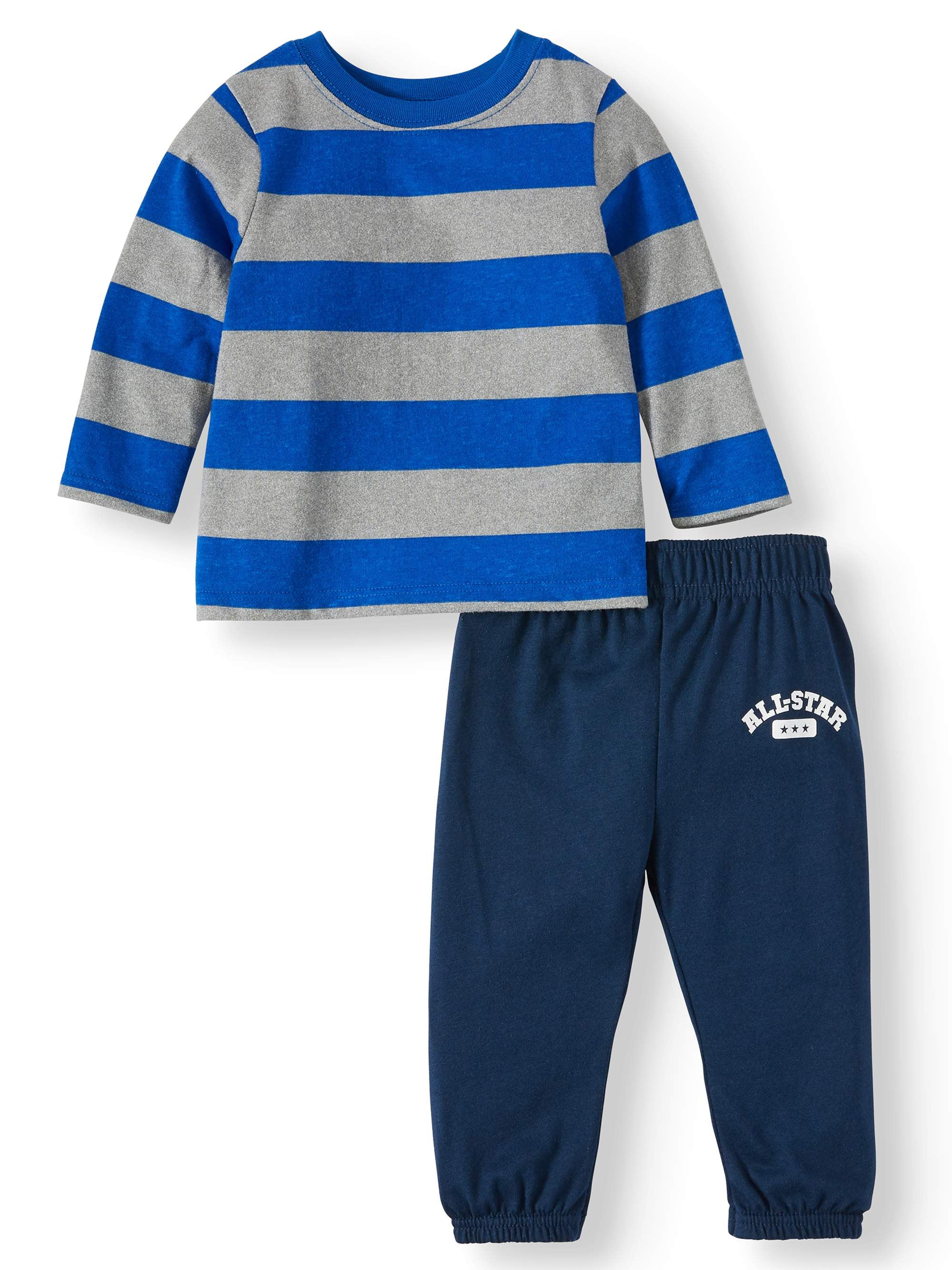 Garanimals Baby Boy Long Sleeve Striped T Shirt & Joggers, 2pc Outfit