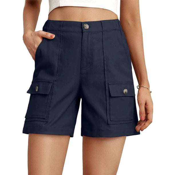 MKLEKYY Pijama Corto Para Mujer, Pantalones Cortos Cargo Holgados E Informales Con Cintura Elástica, Corte Relajado Y 6 Bolsillos.